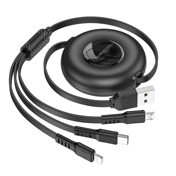 Borofone BX74 Type-C / USB-C+8 Pin+Micro USB Quick Pull Storage 3 in 1 Charging Cable, Length:1m