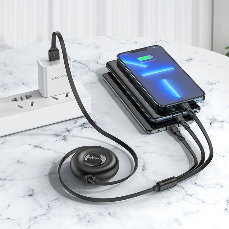 Borofone BX74 Type-C / USB-C+8 Pin+Micro USB Quick Pull Storage 3 in 1 Charging Cable, Length:1m