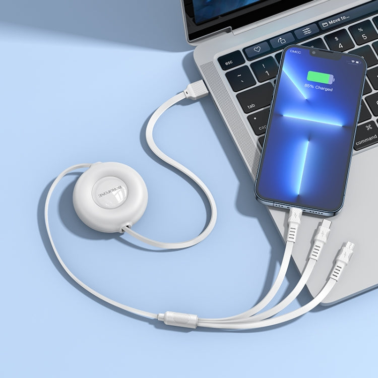 Borofone BX74 Type-C / USB-C+8 Pin+Micro USB Quick Pull Storage 3 in 1 Charging Cable, Length:1m