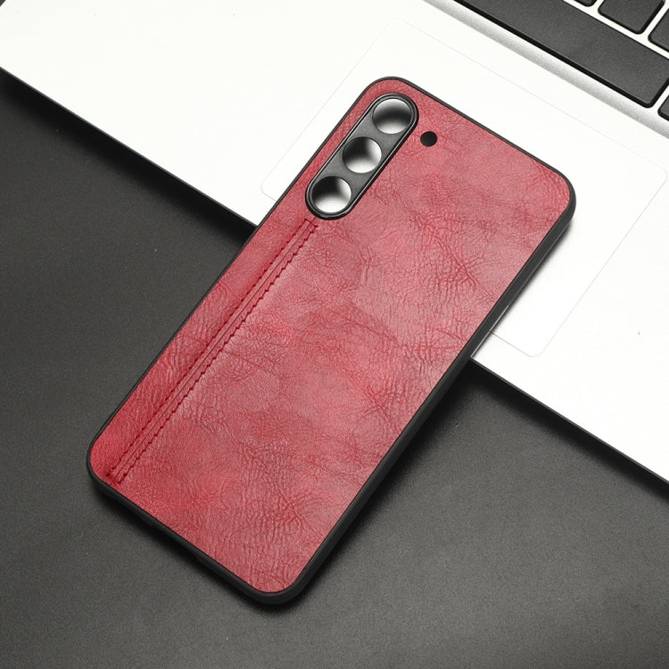 For Samsung Galaxy S23 5G Sewing Cow Pattern Skin PC + PU + TPU Phone Case