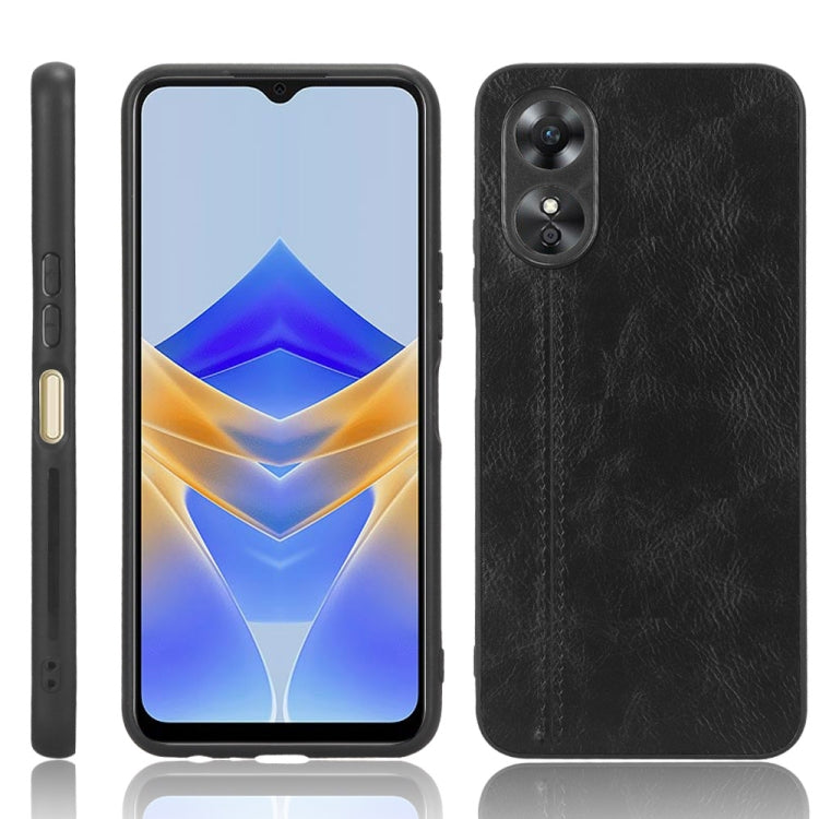 For OPPO A17 Sewing Cow Pattern Skin PC + PU + TPU Phone Case