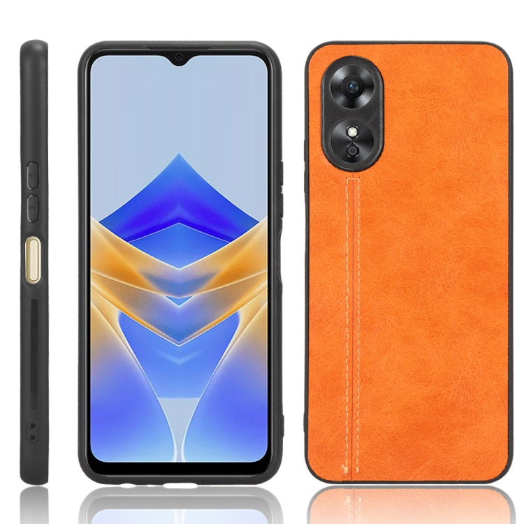 For OPPO A17 Sewing Cow Pattern Skin PC + PU + TPU Phone Case