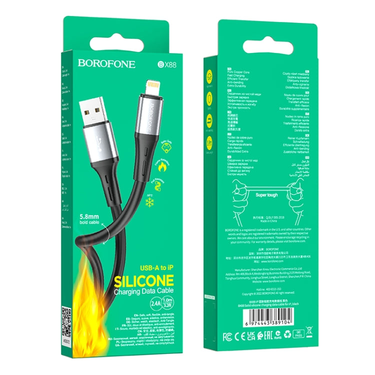 Borofone BX88 USB to 8 Pin Solid Silicone Charging Data Cable, Length:1m