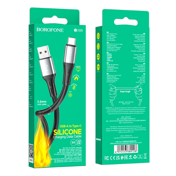 Borofone BX88 USB to Type-C Solid Silicone Charging Data Cable, Length:1m