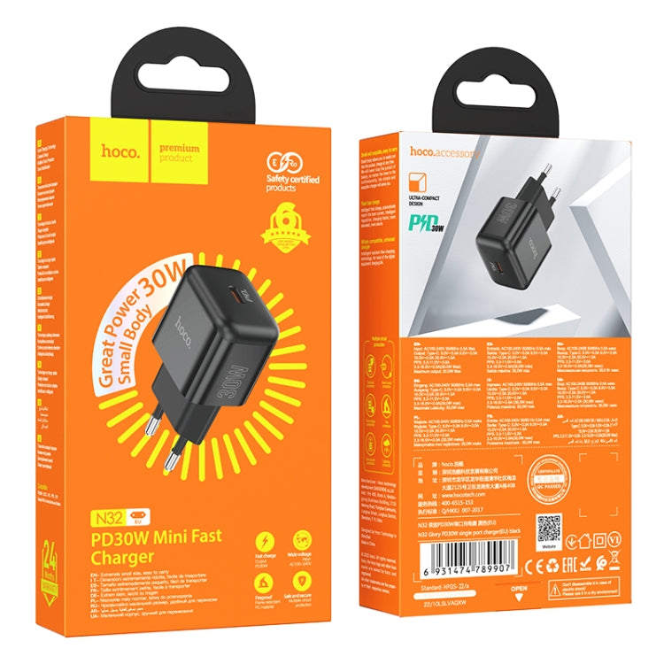 hoco N32 PD 30W USB-C/Type-C Single Port Charger, EU Plug