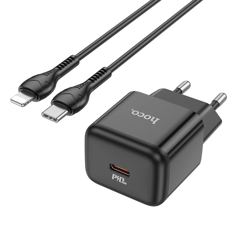 hoco N32 PD 30W Single Port USB-C/Type-C Charger with USB-C/Type-C to 8 Pin Cable Set, EU Plug