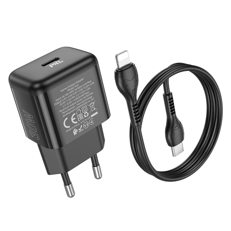 hoco N32 PD 30W Single Port USB-C/Type-C Charger with USB-C/Type-C to 8 Pin Cable Set, EU Plug