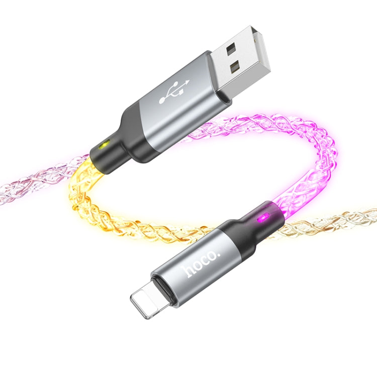 hoco U112 2.4A USB to 8 Pin Luminous Data Cable, Length: 1m(Grey)