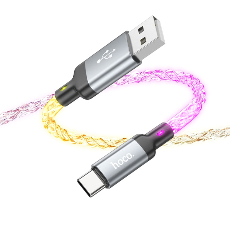 hoco U112 3A USB to USB-C/Type-C Luminous Data Cable, Length: 1m(Grey)