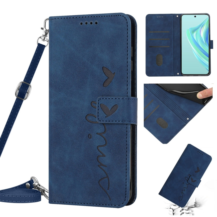 For Infinix Hot 20i Skin Feel Heart Pattern Leather Phone Case with Lanyard