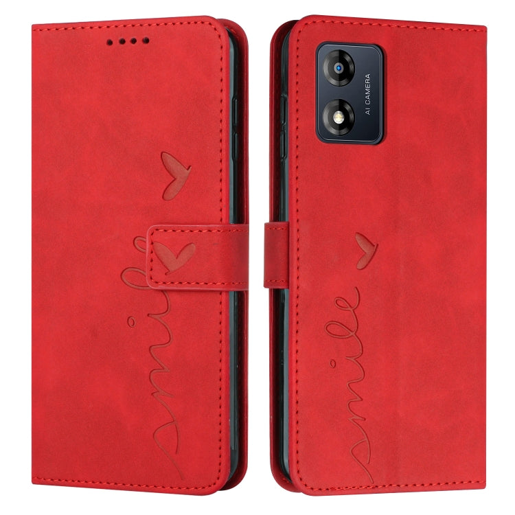 For Motorola Moto E13 Skin Feel Heart Embossed Leather Phone Case