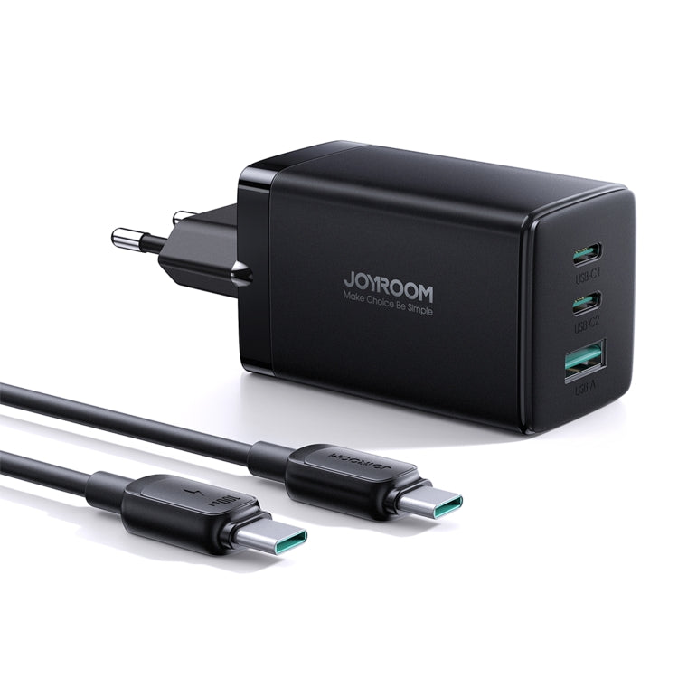 JOYROOM TCG01 GaN Ultra 65W 2 Type-C + 1 USB Fast Charger with 1.2m Type-C Cable, Plug:EU Plug(Black)