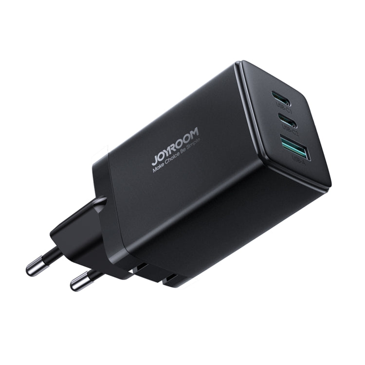 JOYROOM TCG01 GaN Ultra 65W 2 Type-C + 1 USB Fast Charger with 1.2m Type-C Cable, Plug:EU Plug(Black)