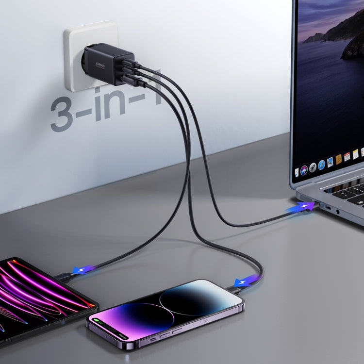 JOYROOM TCG01 GaN Ultra 65W 2 Type-C + 1 USB Fast Charger with 1.2m Type-C Cable, Plug:EU Plug(Black)