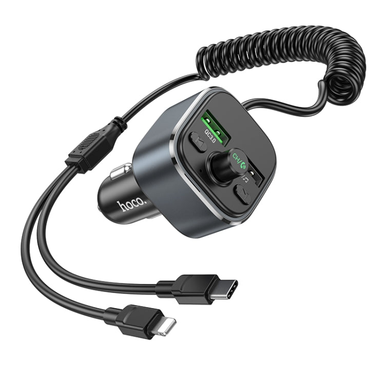hoco E74 Car Dual USB Charger Bluetooth FM Transmitter with 2 in 1 Cable(Tarnish)