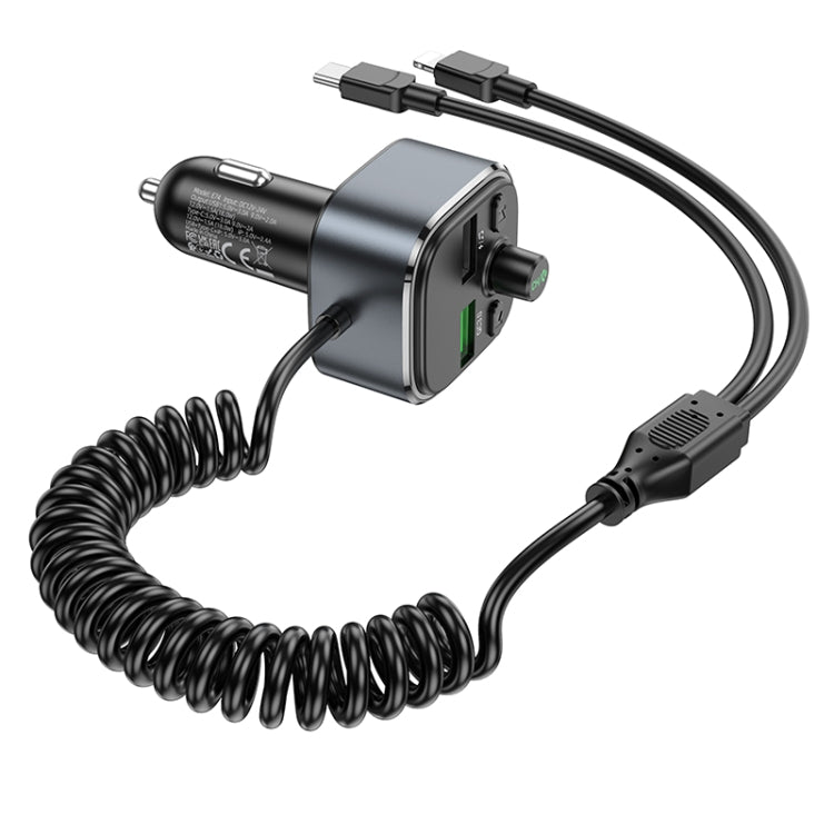 hoco E74 Car Dual USB Charger Bluetooth FM Transmitter with 2 in 1 Cable(Tarnish)