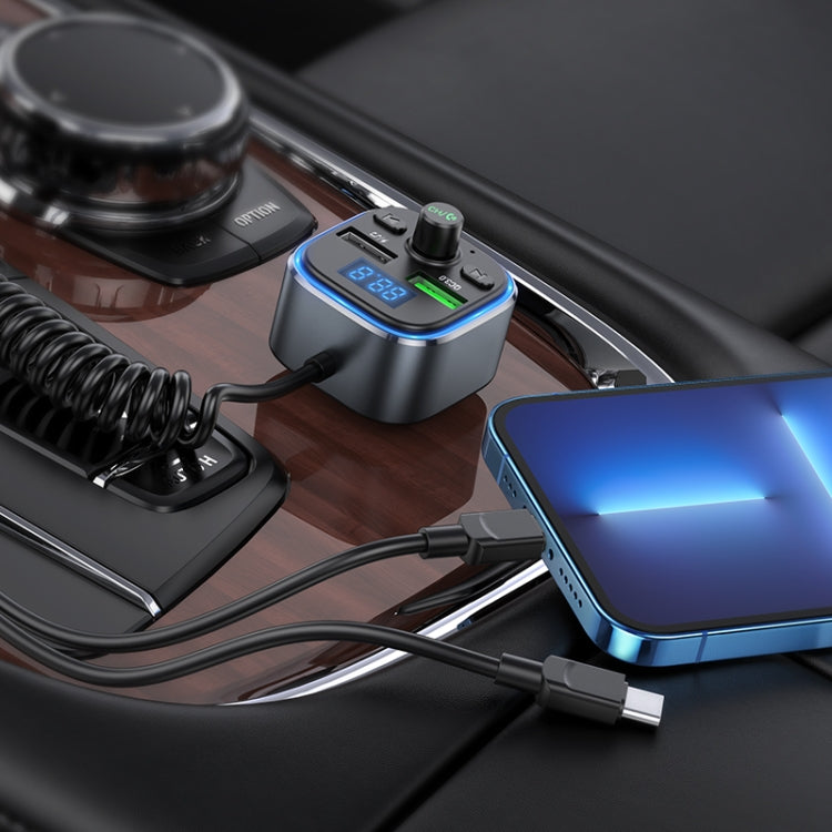 hoco E74 Car Dual USB Charger Bluetooth FM Transmitter with 2 in 1 Cable(Tarnish)