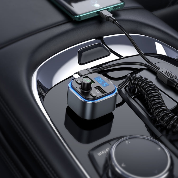 hoco E74 Car Dual USB Charger Bluetooth FM Transmitter with 2 in 1 Cable(Tarnish)