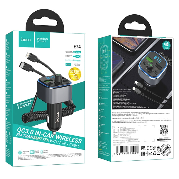 hoco E74 Car Dual USB Charger Bluetooth FM Transmitter with 2 in 1 Cable(Tarnish)
