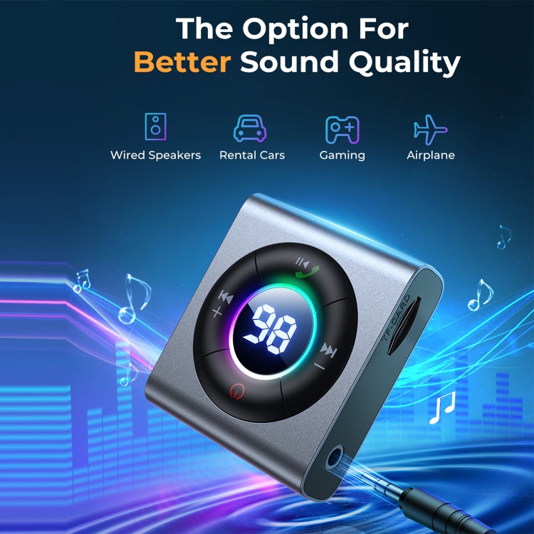 JOYROOM JR-CB2 2 in 1 Bluetooth 5.3 Car Wireless FM Transmitter Receiver(Dark Grey)