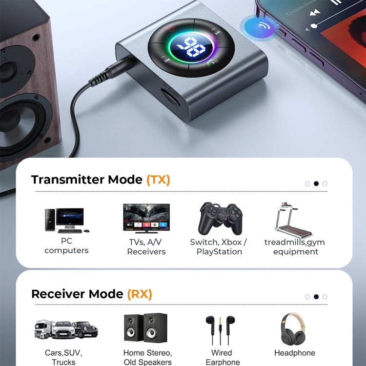 JOYROOM JR-CB2 2 in 1 Bluetooth 5.3 Car Wireless FM Transmitter Receiver(Dark Grey)