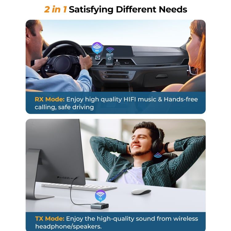 JOYROOM JR-CB2 2 in 1 Bluetooth 5.3 Car Wireless FM Transmitter Receiver(Dark Grey)
