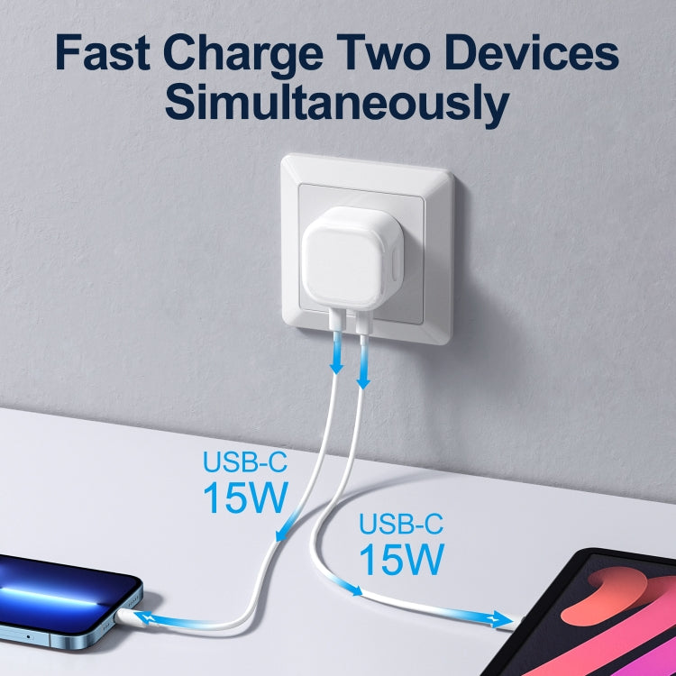 JOYROOM L-2P356 35W Dual USB-C / Type-C PD Fast Charger, UK Plug(White)