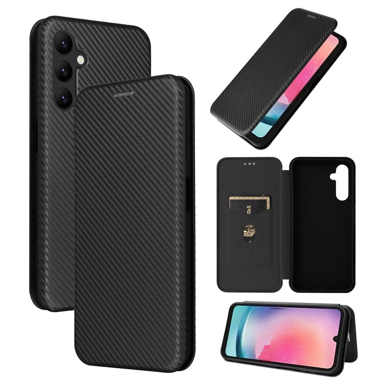 For Samsung Galaxy A24 4G Carbon Fiber Texture Flip Leather Phone Case