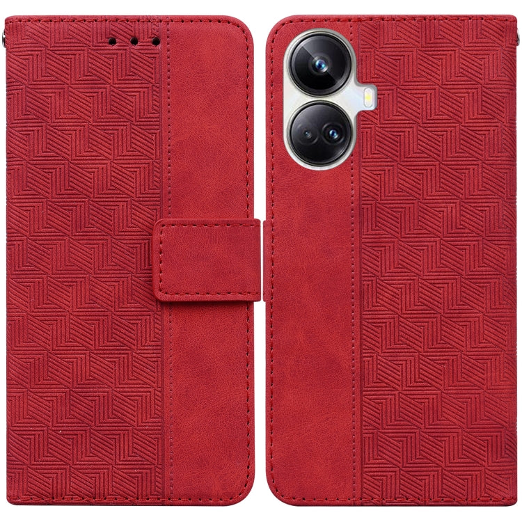 For Realme 10 Pro+ Geometric Embossed Leather Phone Case