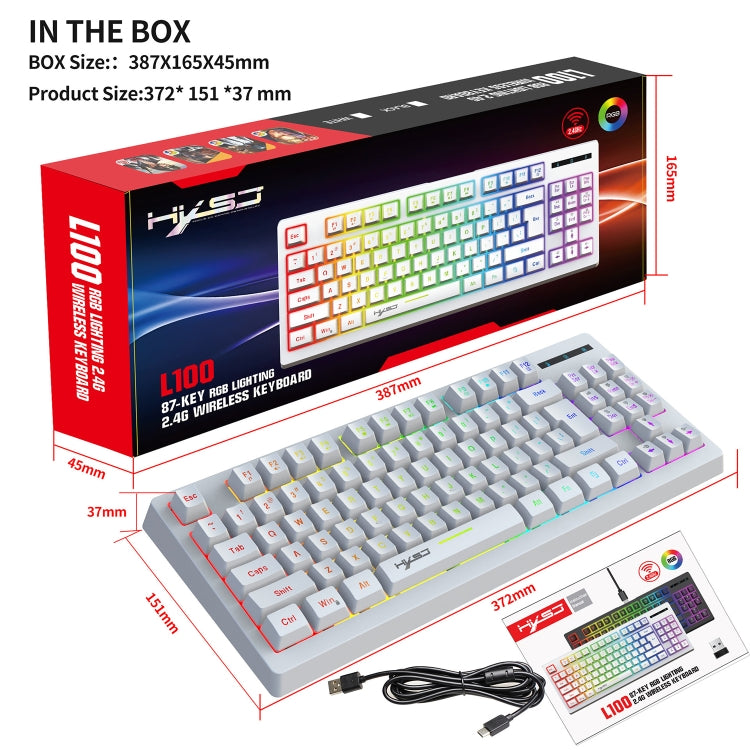 HXSJ L100 87 Keys RGB Backlit Film 2.4G Wireless Keyboard