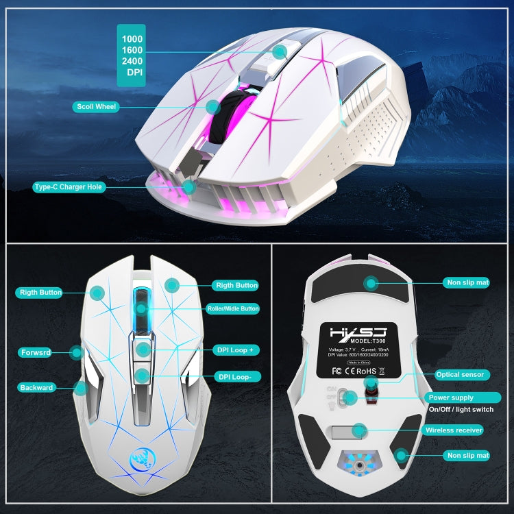 HXSJ T300 7 Keys 2400DPI 2.4G Colorful Luminous Wireless Mouse