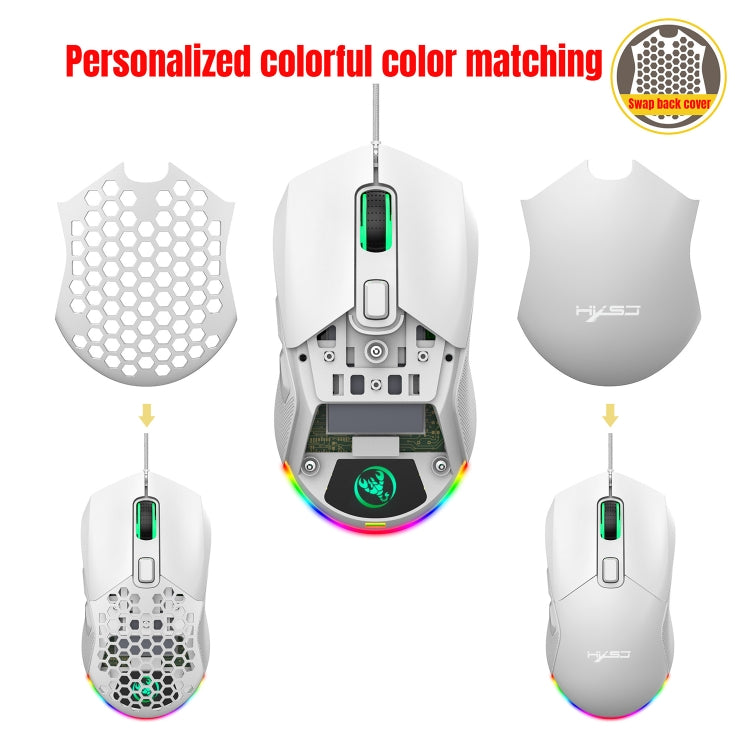 HXSJ X300 7200DPI RGB Backlight Interchangeable Back Cover Hole Gaming Wired Mouse