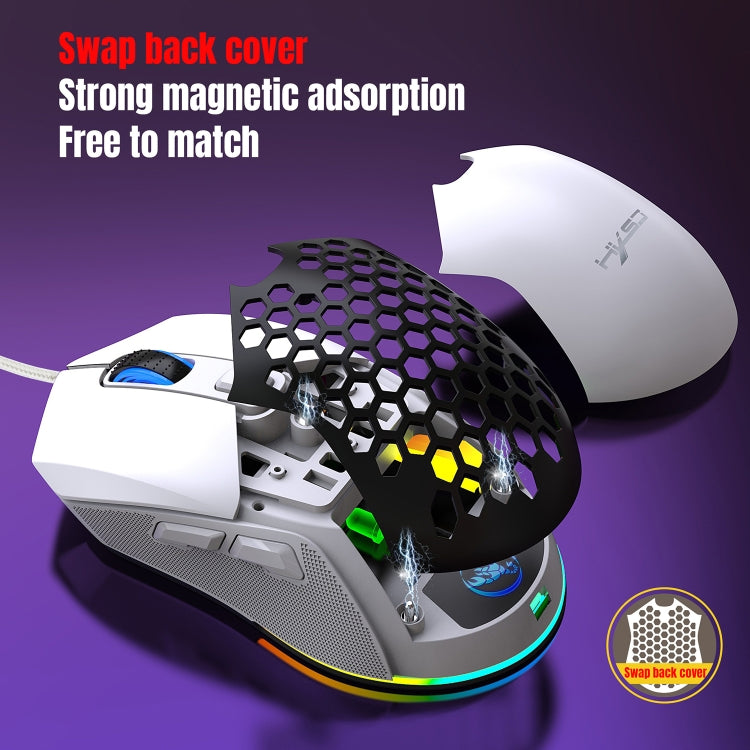 HXSJ X300 7200DPI RGB Backlight Interchangeable Back Cover Hole Gaming Wired Mouse