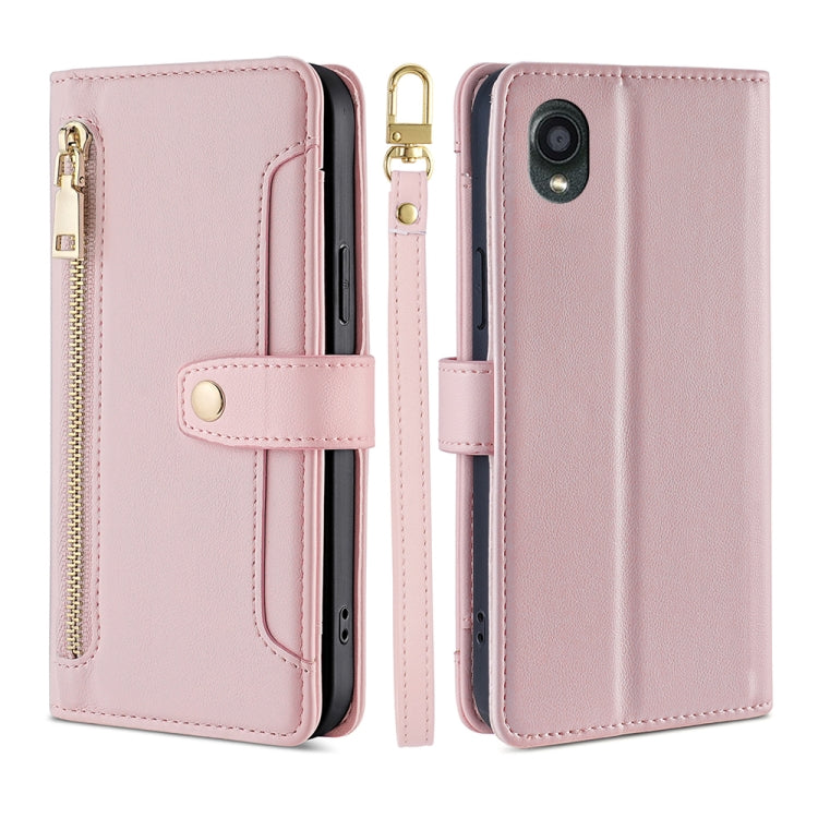 For Kyocera Digno BX2-Digno SX2-A101KC Sheep Texture Cross-body Zipper Wallet Leather Phone Case