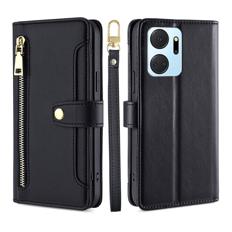 For Honor X7A Sheep Texture Cross-body Zipper Wallet Leather Phone Case