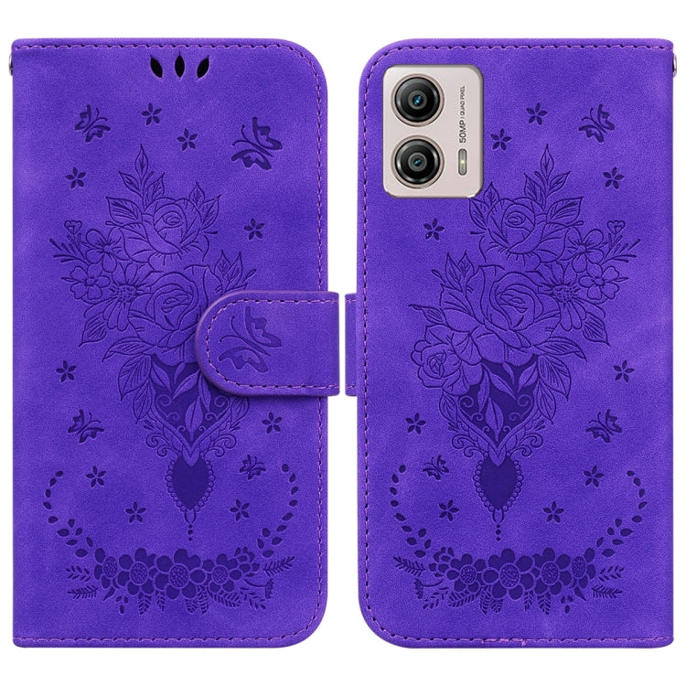 For Motorola Moto G13 / G23 / G53 Butterfly Rose Embossed Leather Phone Case