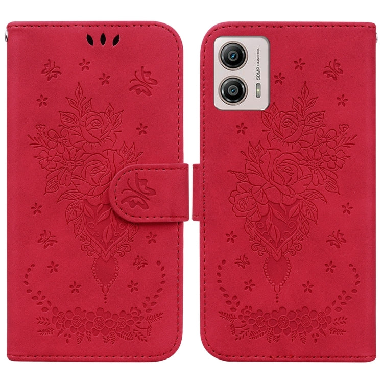 For Motorola Moto G13 / G23 / G53 Butterfly Rose Embossed Leather Phone Case