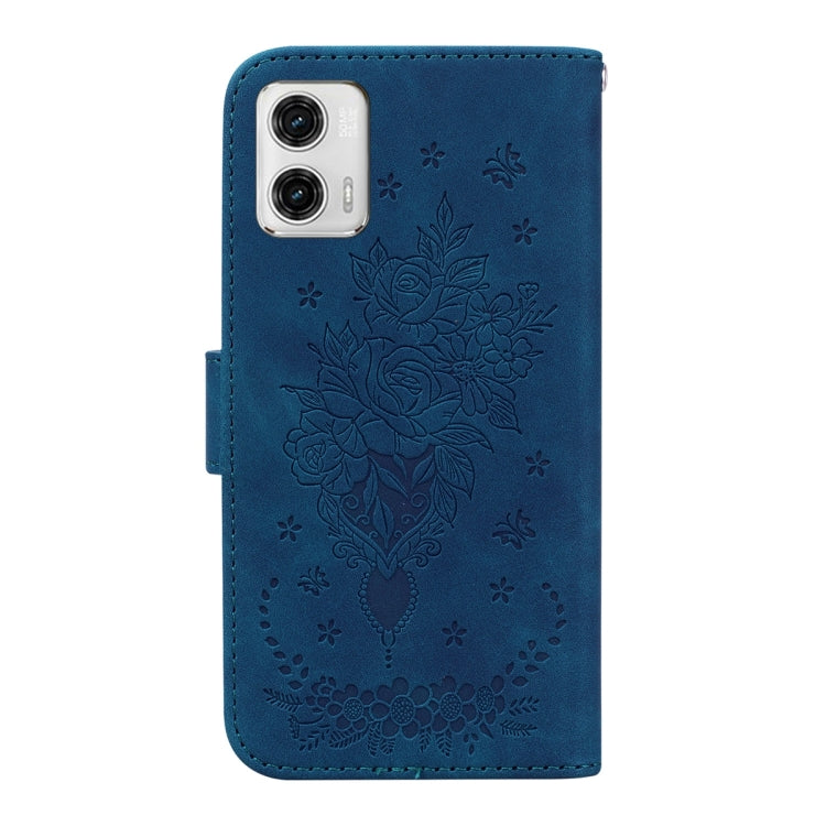 For Motorola Moto G73 Butterfly Rose Embossed Leather Phone Case