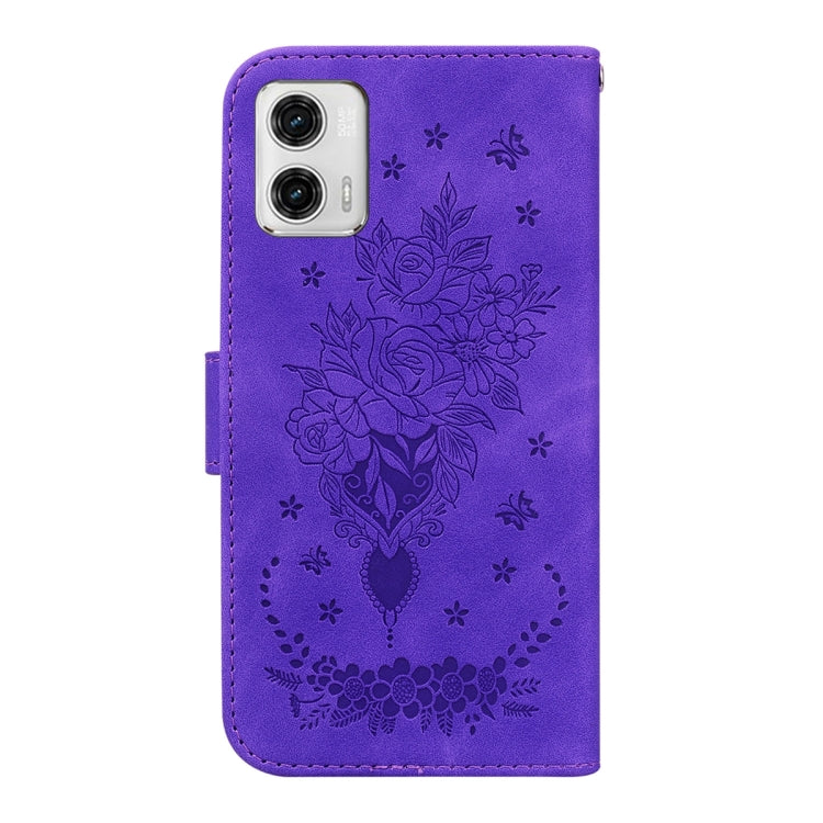 For Motorola Moto G73 Butterfly Rose Embossed Leather Phone Case