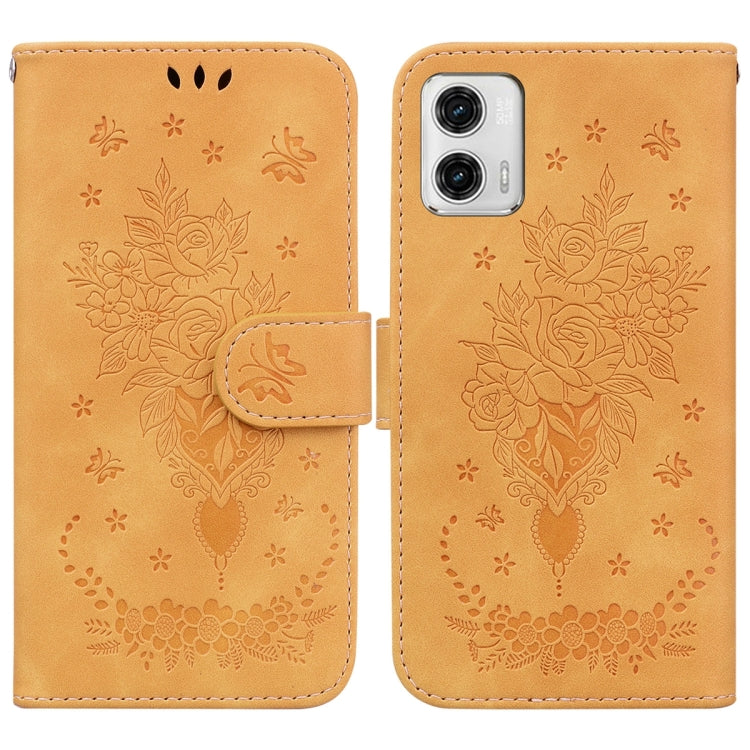 For Motorola Moto G73 Butterfly Rose Embossed Leather Phone Case