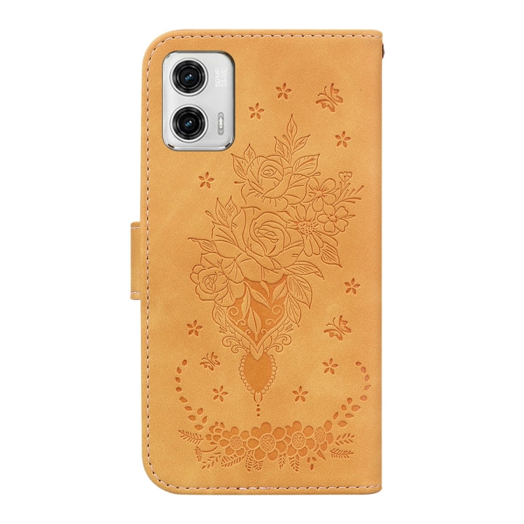 For Motorola Moto G73 Butterfly Rose Embossed Leather Phone Case
