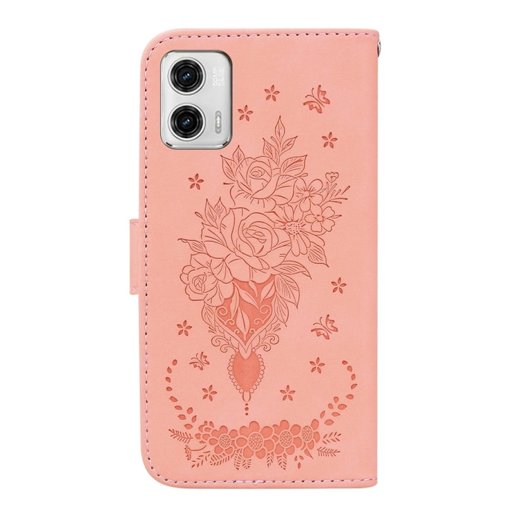 For Motorola Moto G73 Butterfly Rose Embossed Leather Phone Case