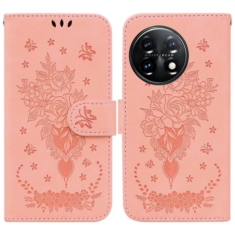 For OnePlus 11 Butterfly Rose Embossed Leather Phone Case