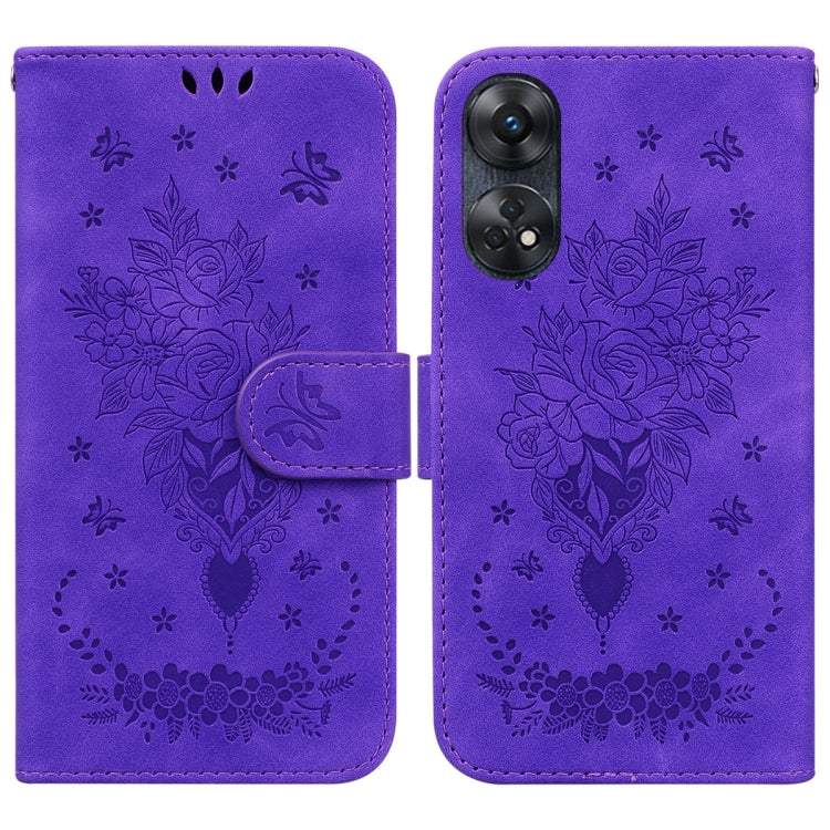 For OPPO Reno8 T 4G Butterfly Rose Embossed Leather Phone Case