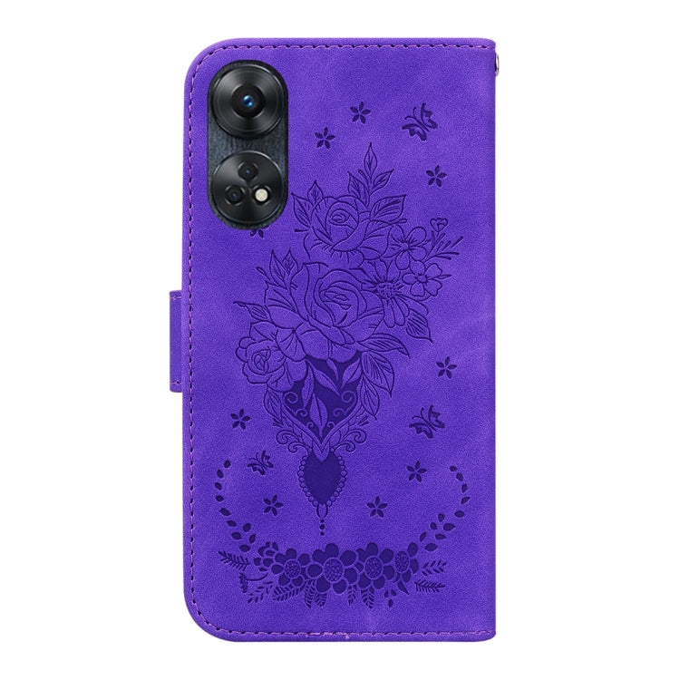 For OPPO Reno8 T 4G Butterfly Rose Embossed Leather Phone Case