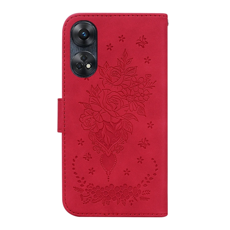 For OPPO Reno8 T 4G Butterfly Rose Embossed Leather Phone Case