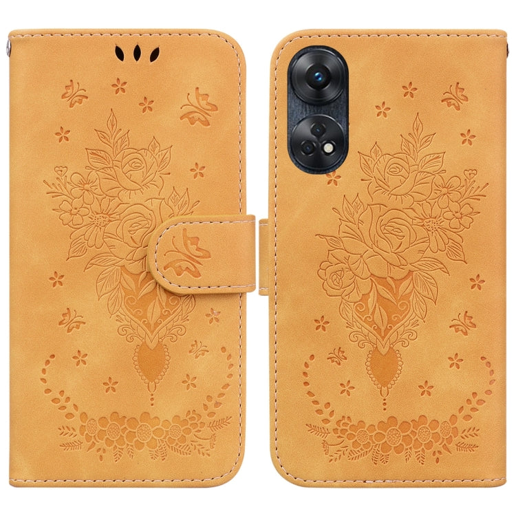 For OPPO Reno8 T 4G Butterfly Rose Embossed Leather Phone Case