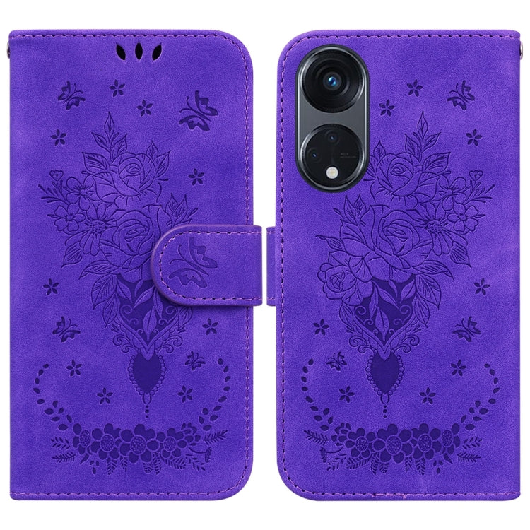 For OPPO Reno8 T 5G / A1 Pro 5G Butterfly Rose Embossed Leather Phone Case