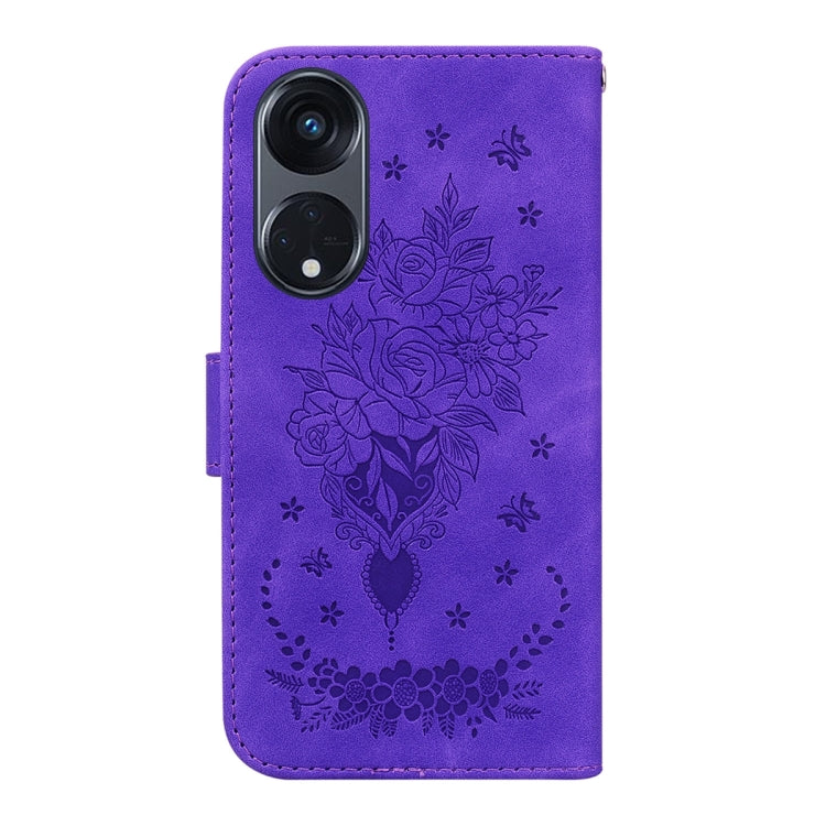 For OPPO Reno8 T 5G / A1 Pro 5G Butterfly Rose Embossed Leather Phone Case