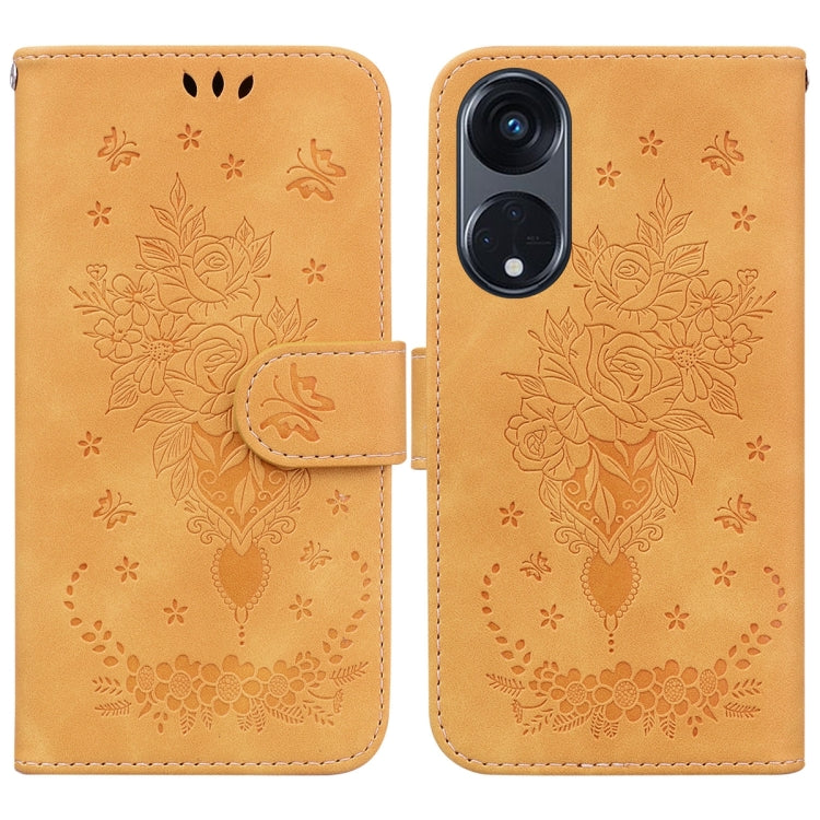 For OPPO Reno8 T 5G / A1 Pro 5G Butterfly Rose Embossed Leather Phone Case